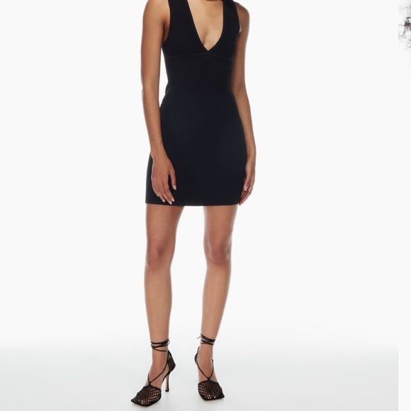 Aritzia Babaton Ribbed deep V neck mini dress - Picture 1 of 2